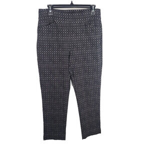Chico's Perfect Stretch Womens Ankle Pants Black Geometric Pull On Straight 10